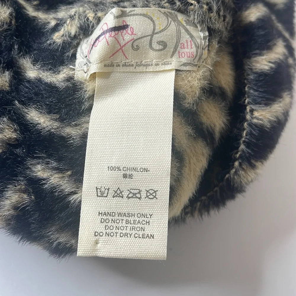 Free People Ziggy Fuzzy Beanie Hat Black Combo
